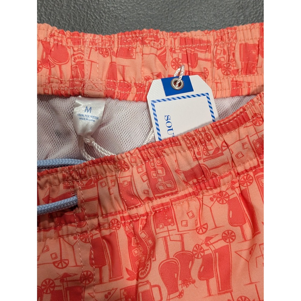 Southern Tide Mens Coral Cocktail Print Swim Trunks Mesh Lined Shorts Medium NEW
